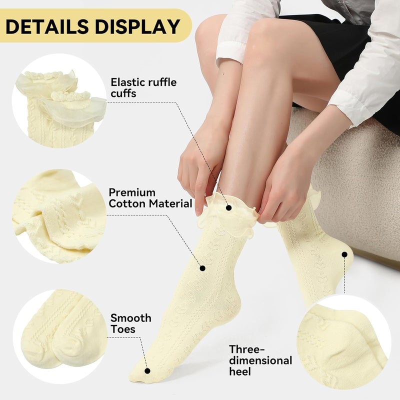 Zando Women's Ruffle Socks Lace Frilly Ankle Socks - Soft Stretchy Cute for Dress Shoes, Sneakers, Casual Outfits - Image 2